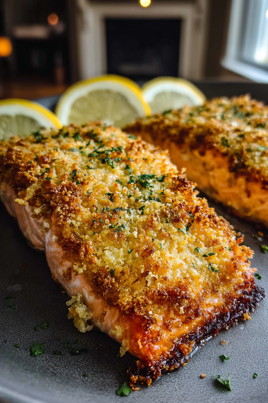 Parmesan crust on baked salmon