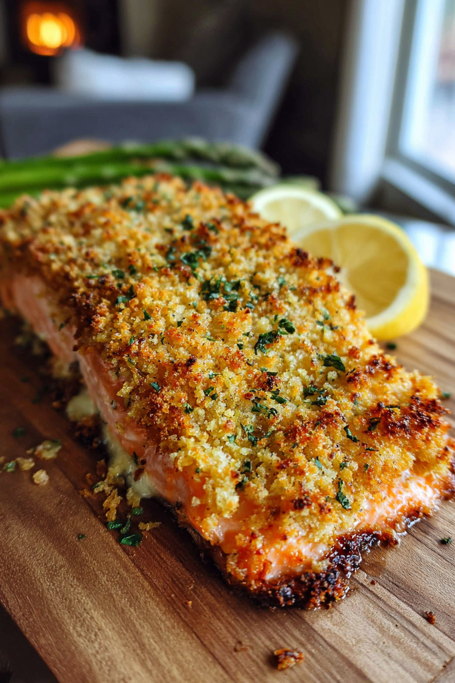 Baked salmon plated with lemon