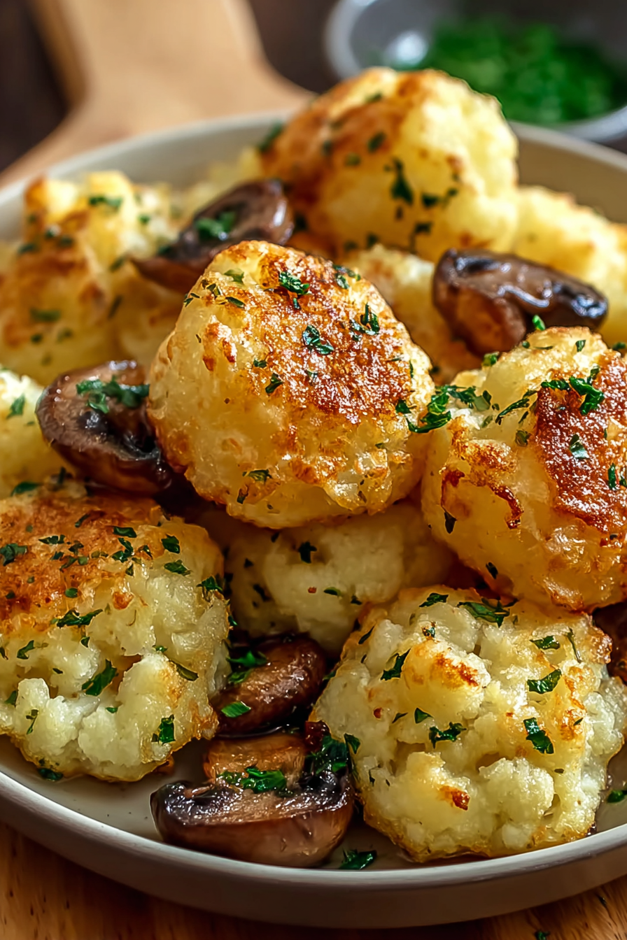 Freshly baked golden crispy mashed potato cheese puffs on parchment