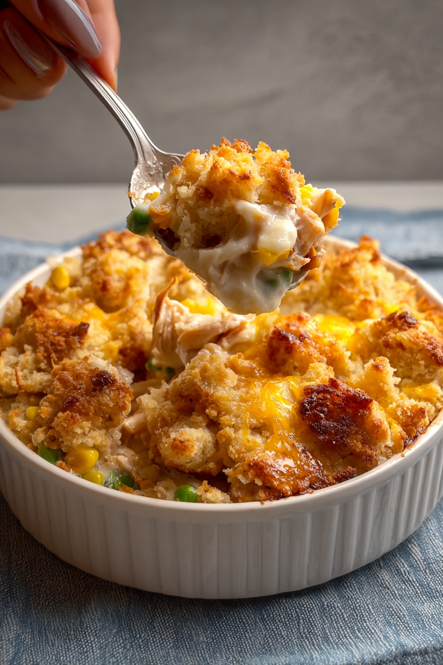 Serving spoon scooping casserole portion