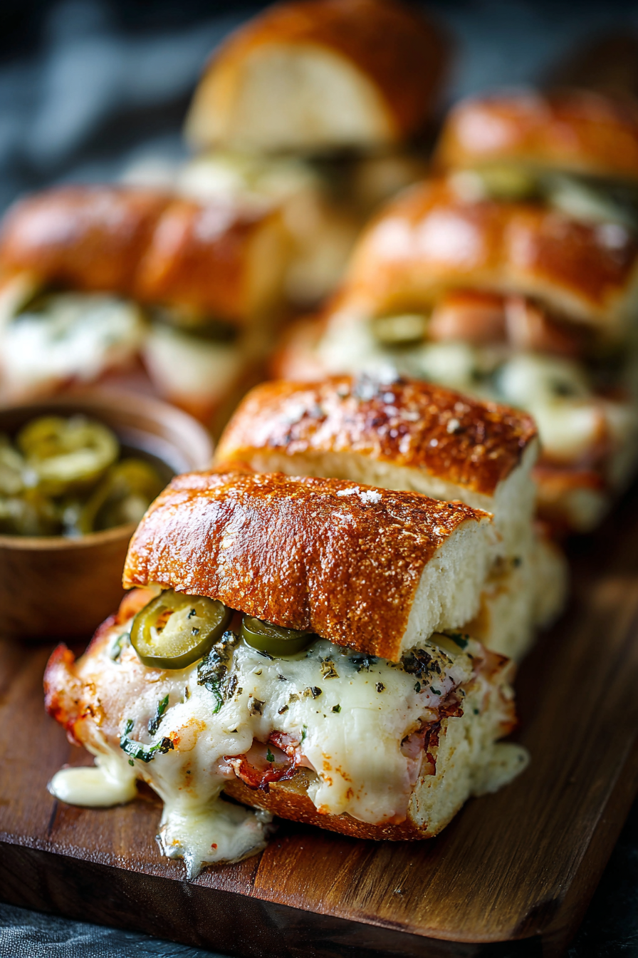 Hot roll sandwich fresh out of the oven with melted cheese