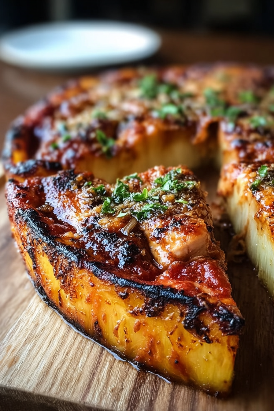 Sliced deep dish on a wooden board