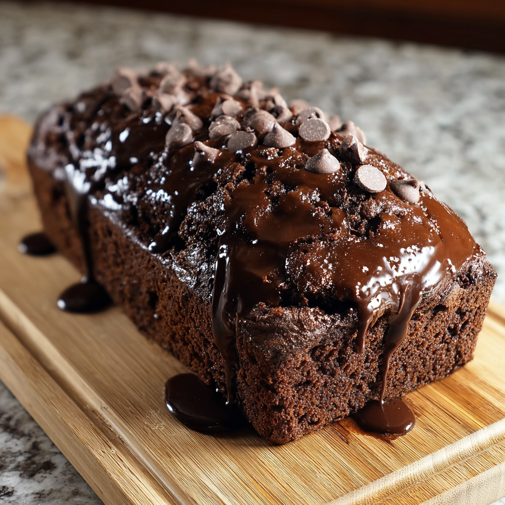 Slice of hot fudge brownie bread on a plate