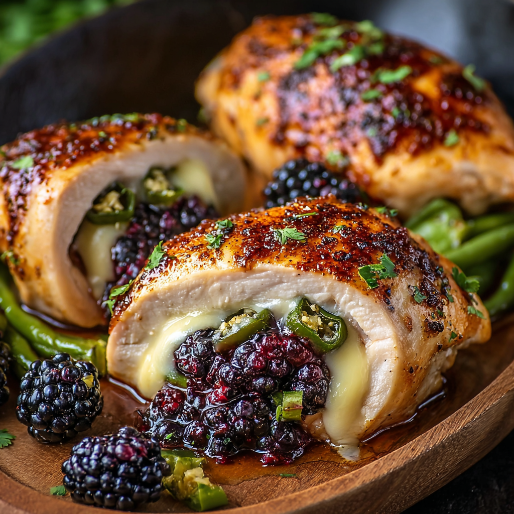 Melty Blackberry Jalapeño Stuffed Chicken