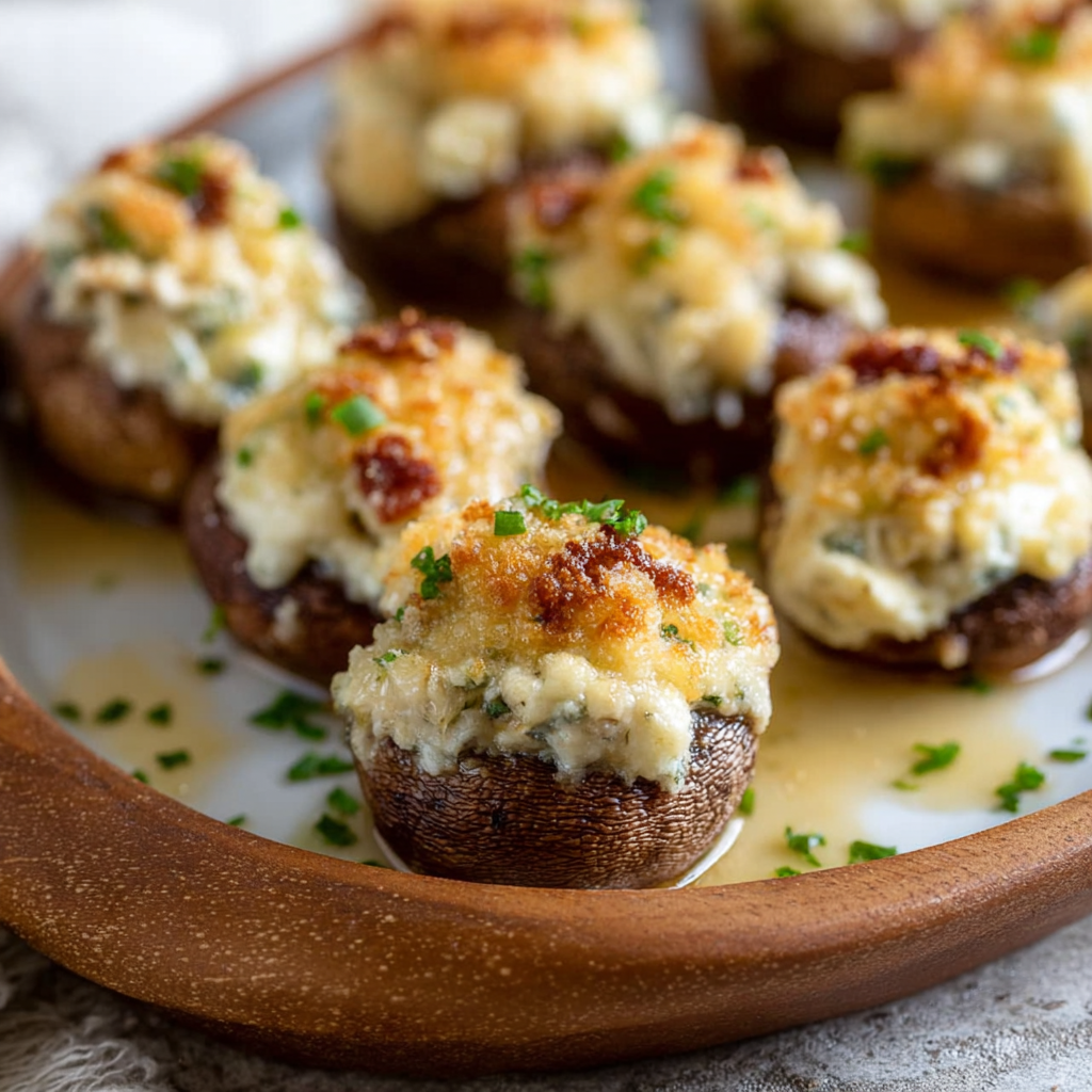 Prepared mushroom filling and topping close-up