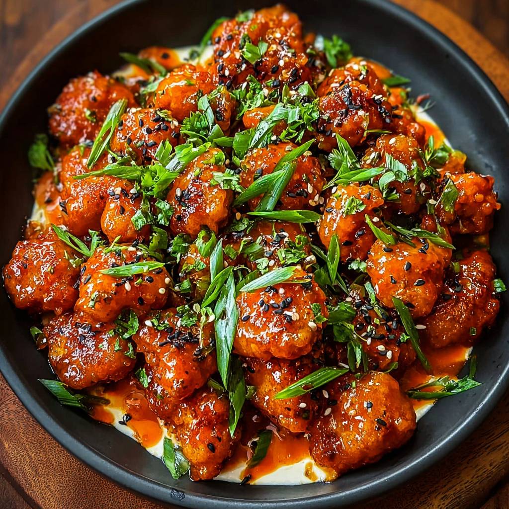 Golden fried bang bang chicken pieces on a platter