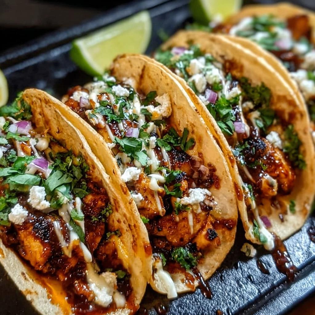 Garlic Butter Honey BBQ Chicken Tacos