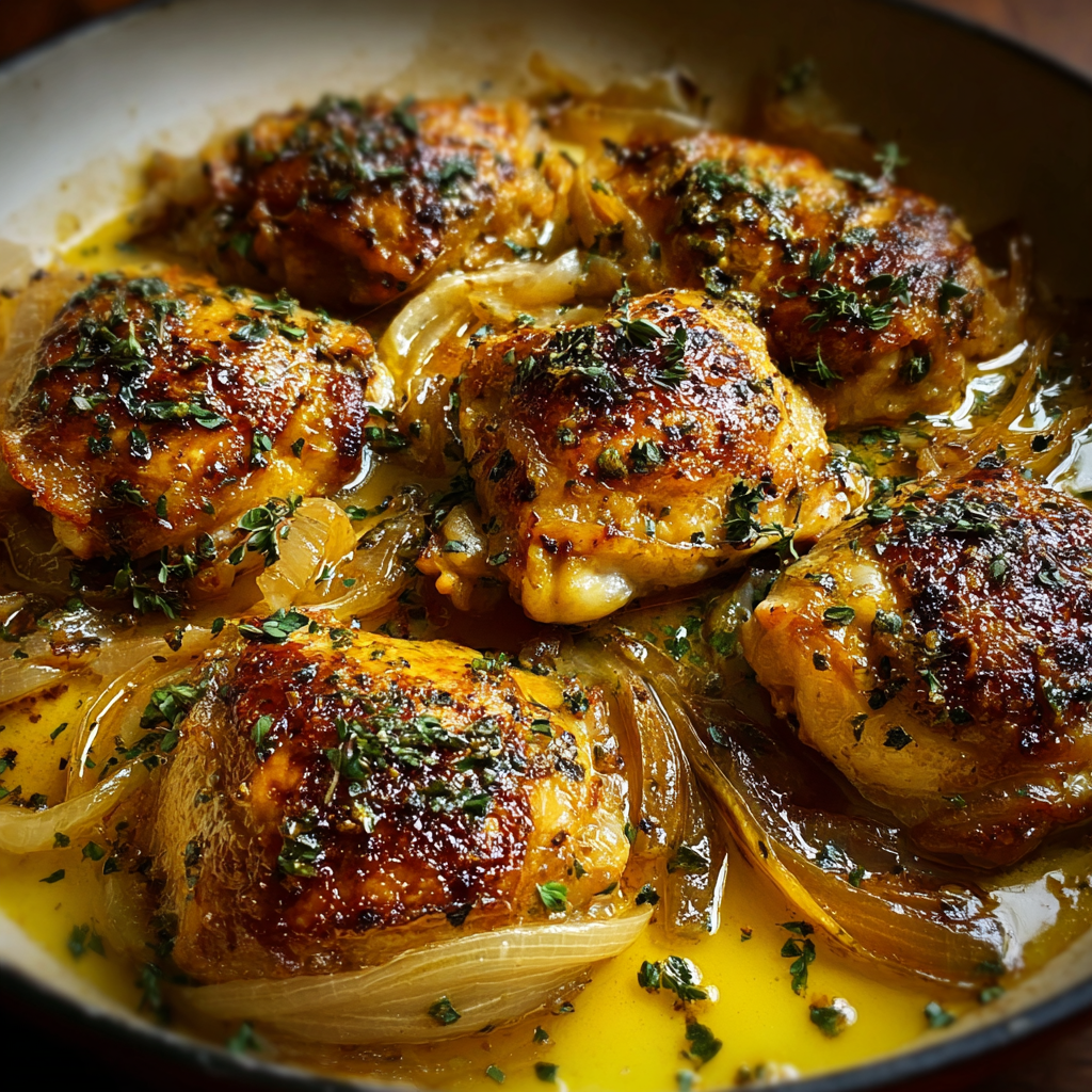 Lemon Dijon Chicken Thighs with Caramelized Onions