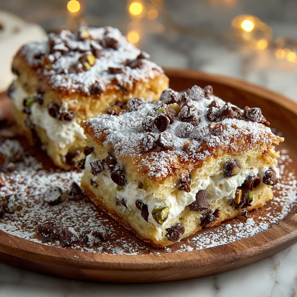 Cannoli squares with filling visible