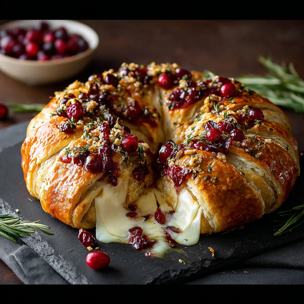 Brie Cheese and Cranberry Christmas Wreath
