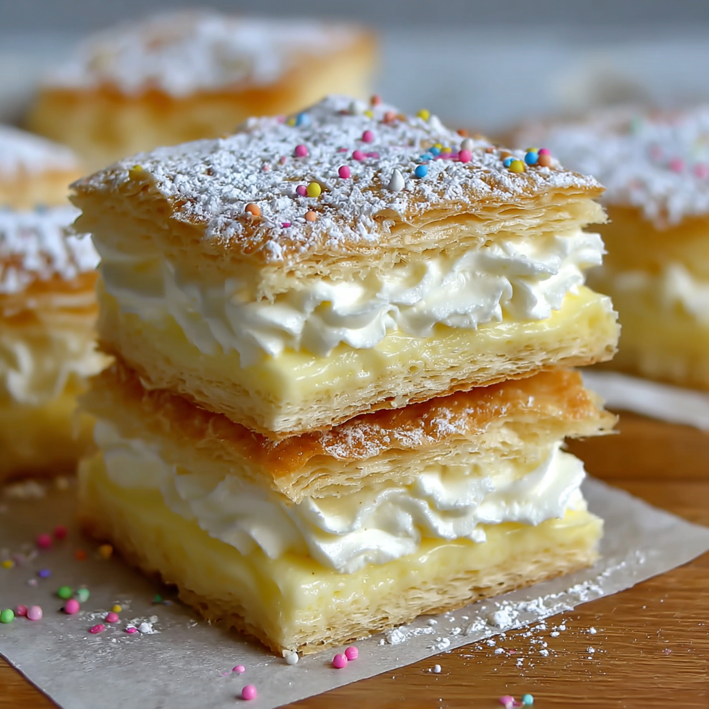 Vanilla custard cream squares on a cooling rack