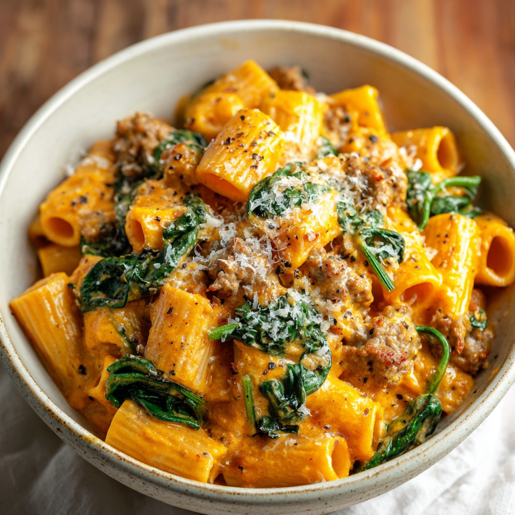 Creamy Butternut Squash Pasta with Sausage and Spinach
