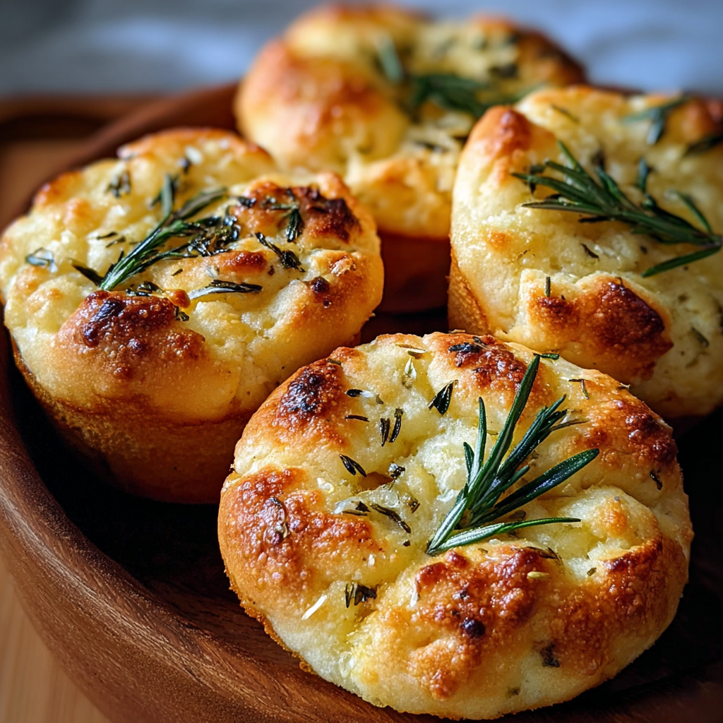 Garlic rosemary focaccia muffins in muffin tin