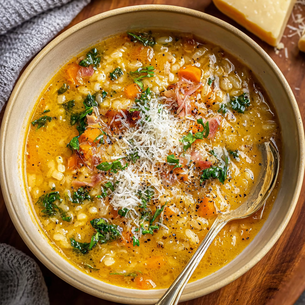 Bowl of Italian Penicillin Soup with parsley garnish