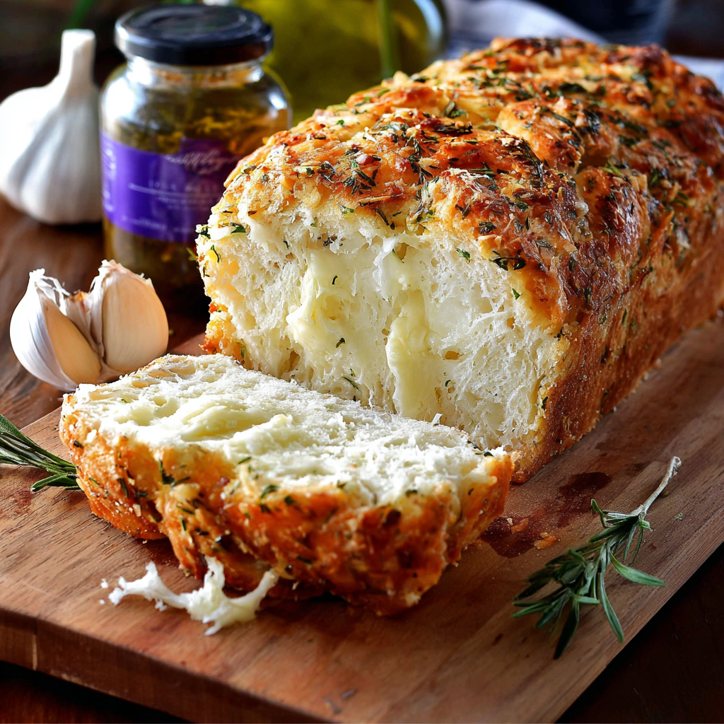 Close-up of sliced Italian herbs and cheese bread