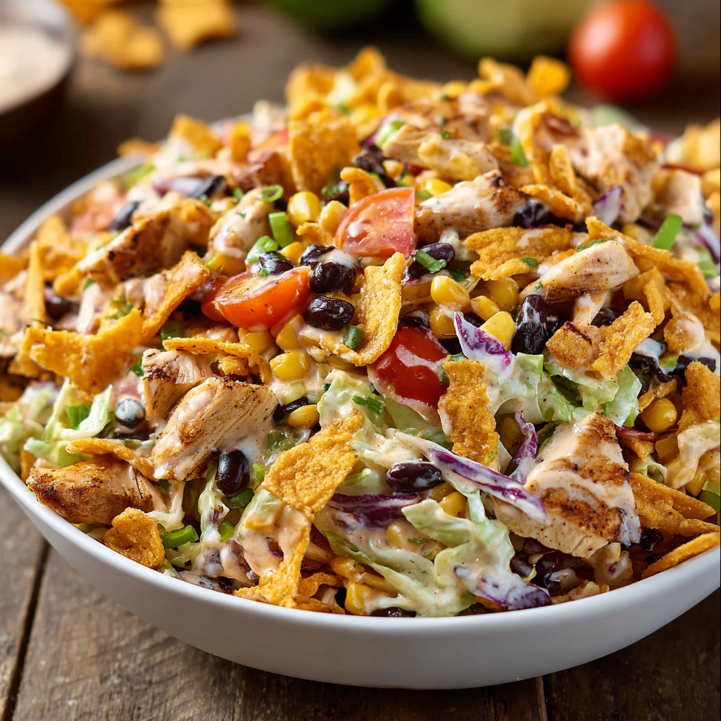 Frito Cowboy Cabbage assembled in a large bowl with colorful vegetables