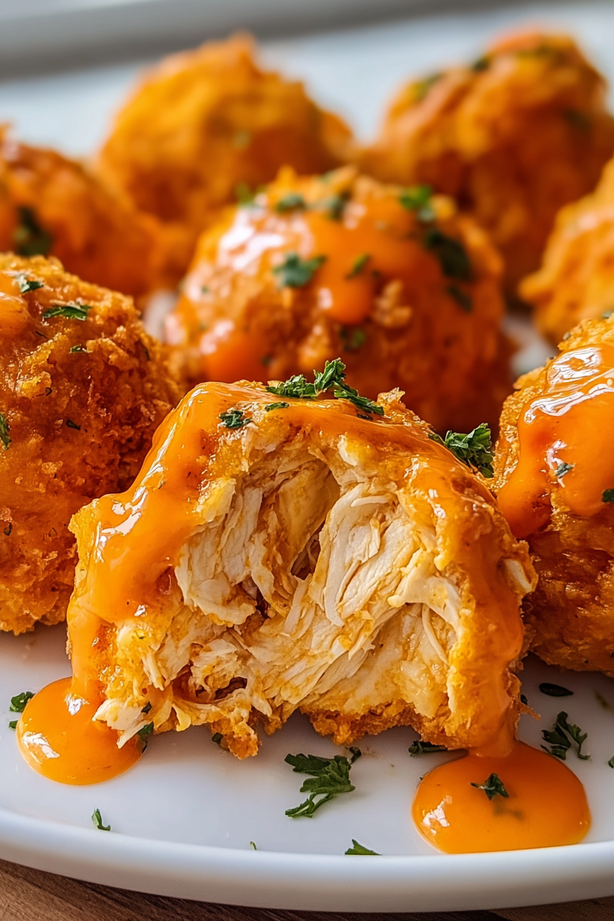 Close-up of a cut-open buffalo chicken bomb showing gooey filling