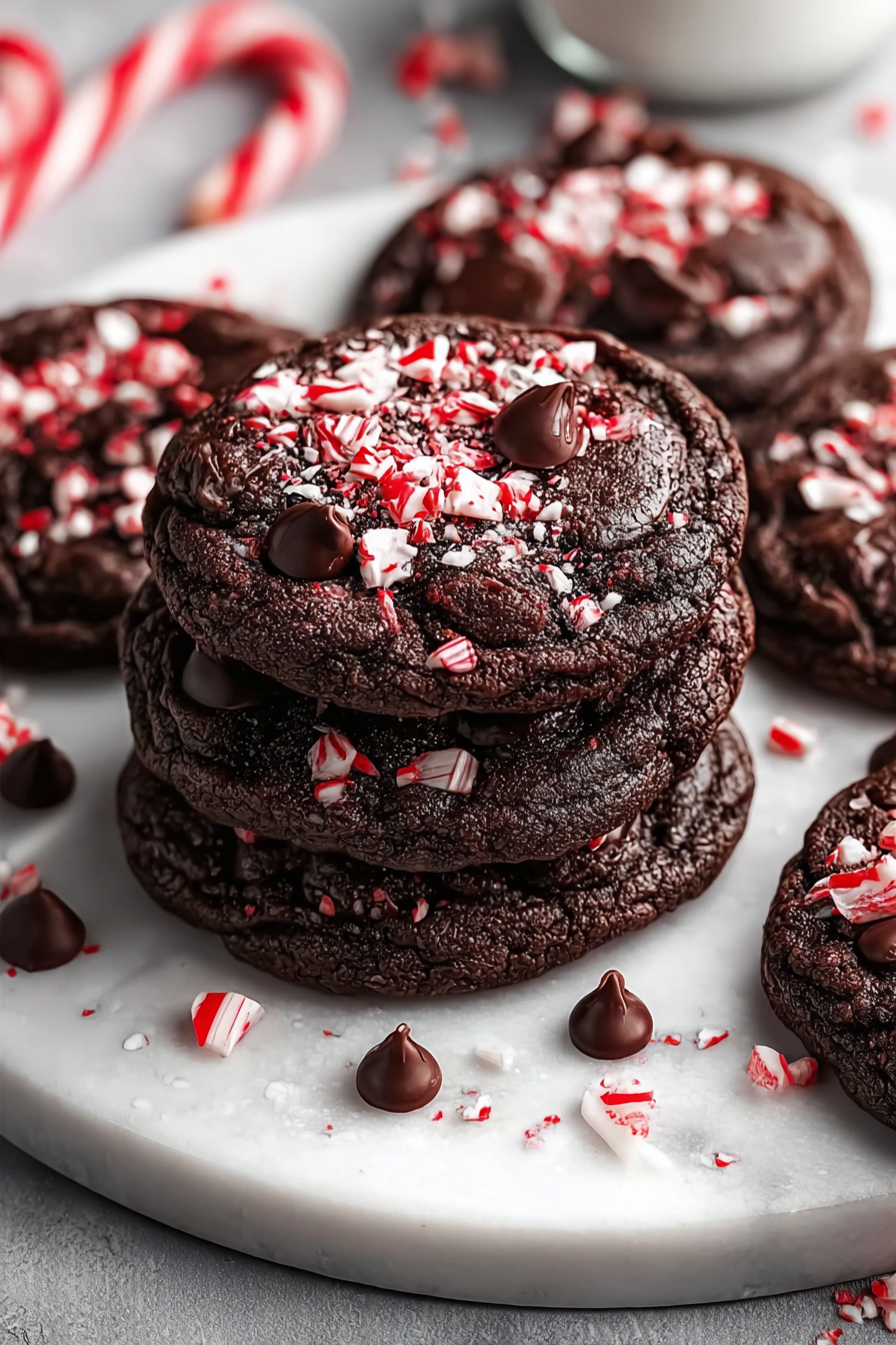 Close-up of peppermint chips and chocolate chips in cookie dough