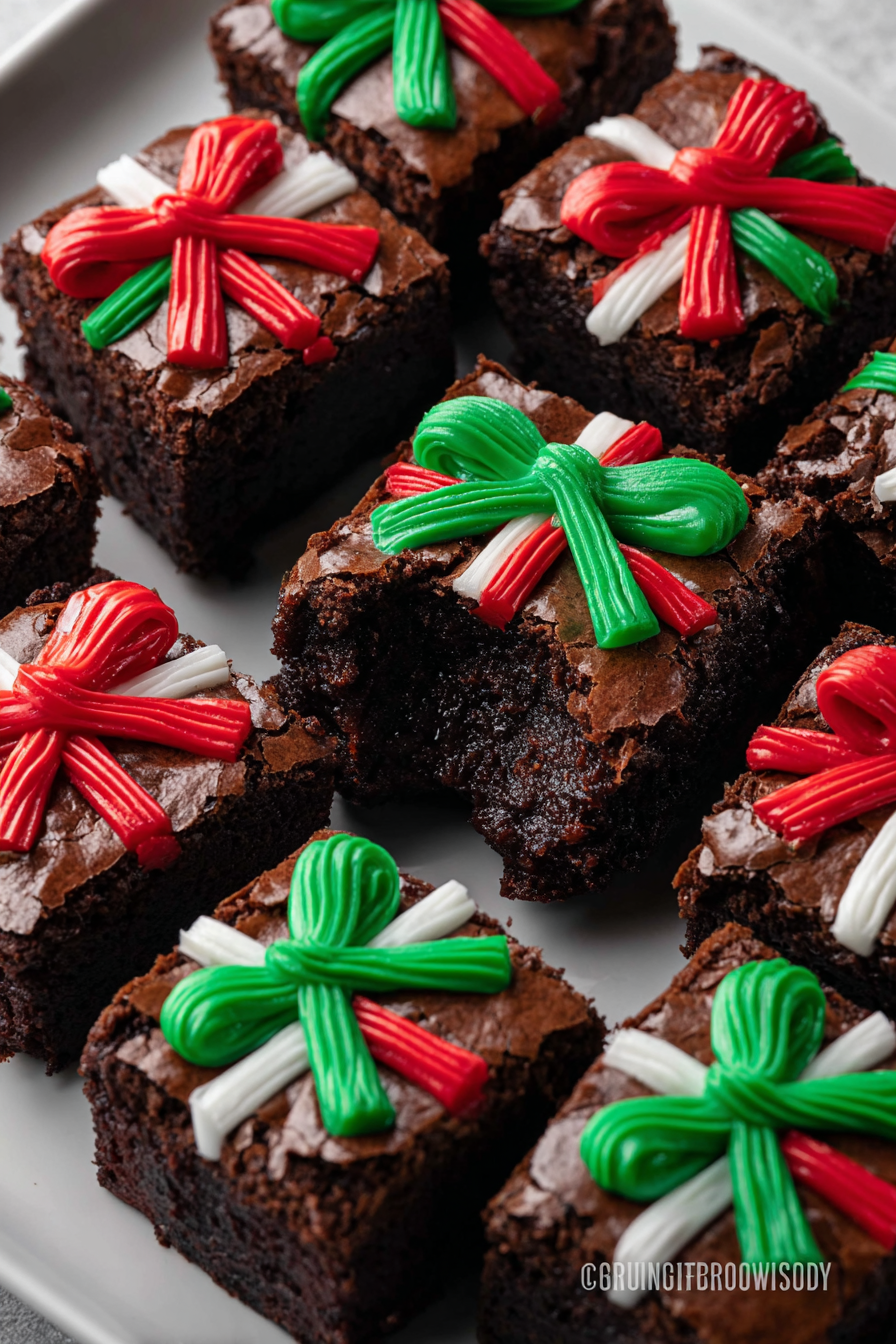 Tray of uncut brownies and candy melts for decorating