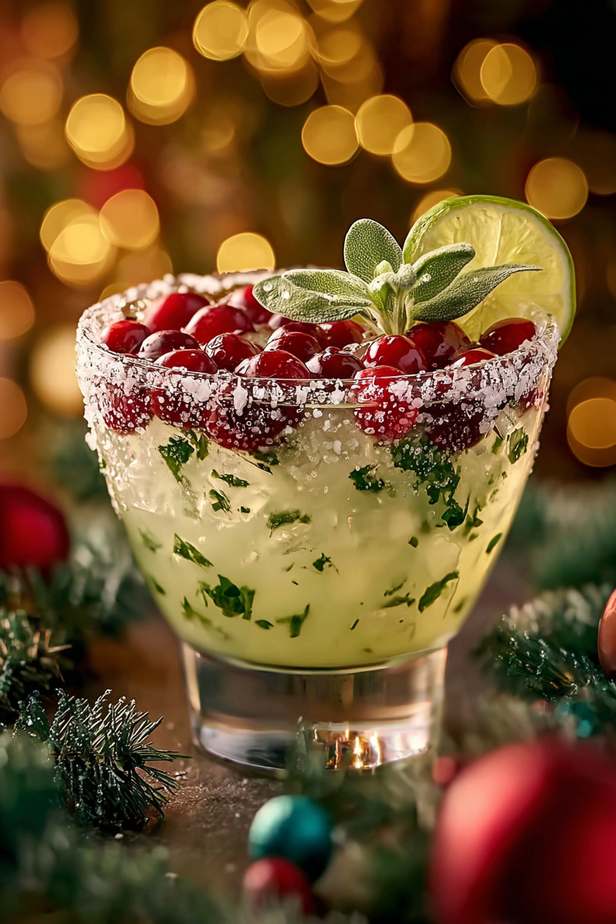 Garnish ideas for holiday margarita with cranberries and mint