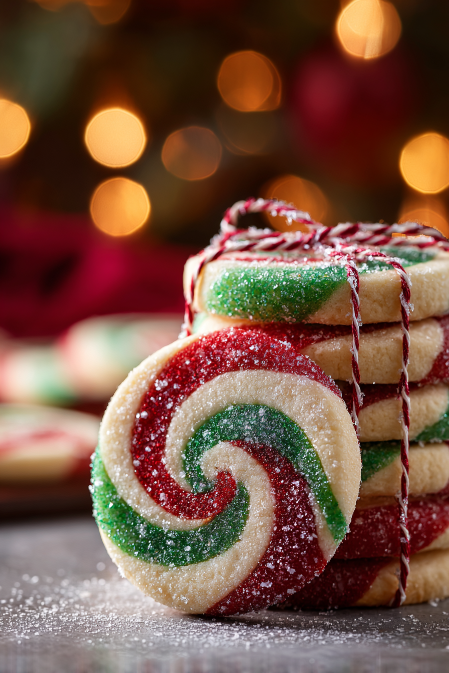 Rolled and sliced Christmas pinwheel cookies