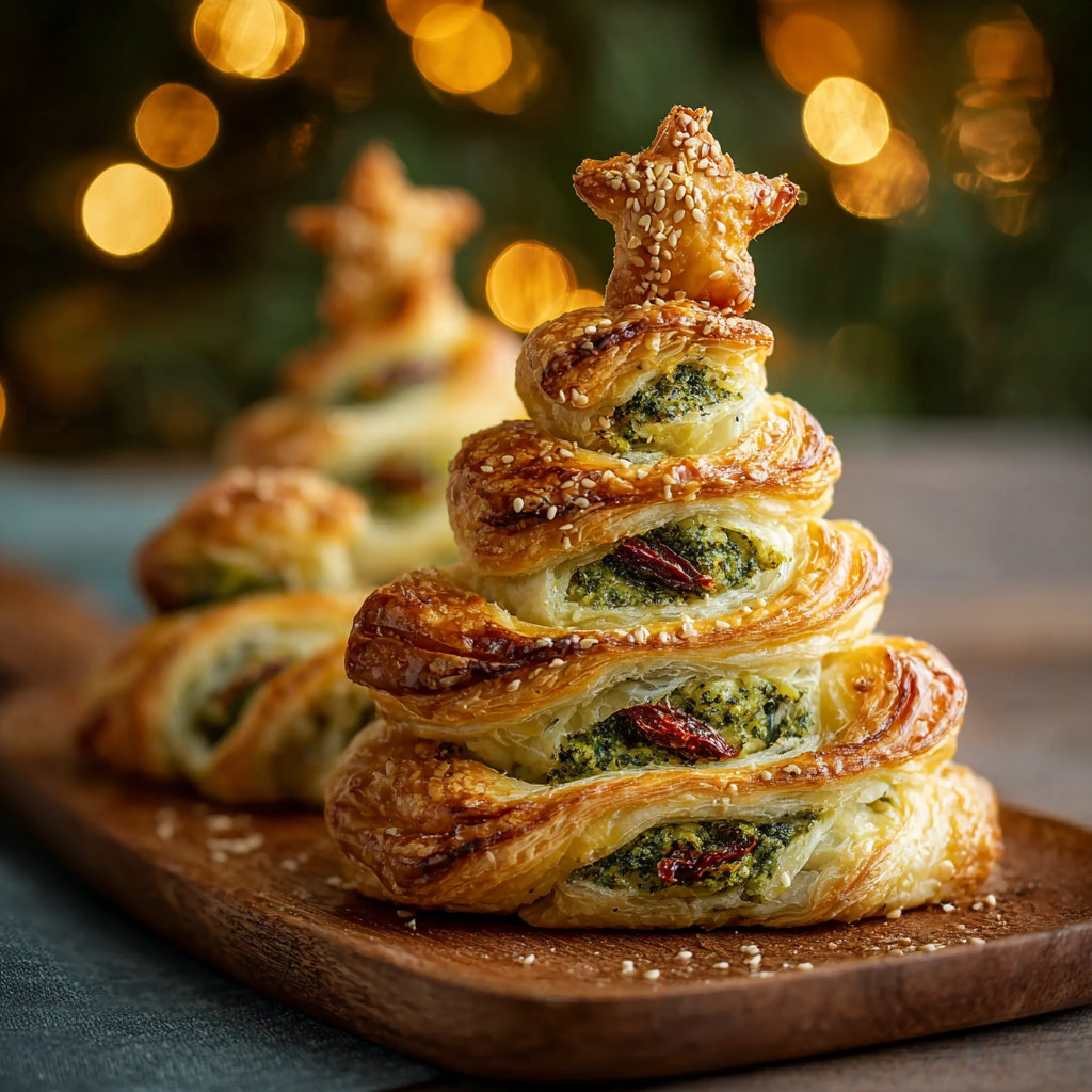 Pesto and cheese layered between two sheets of puff pastry