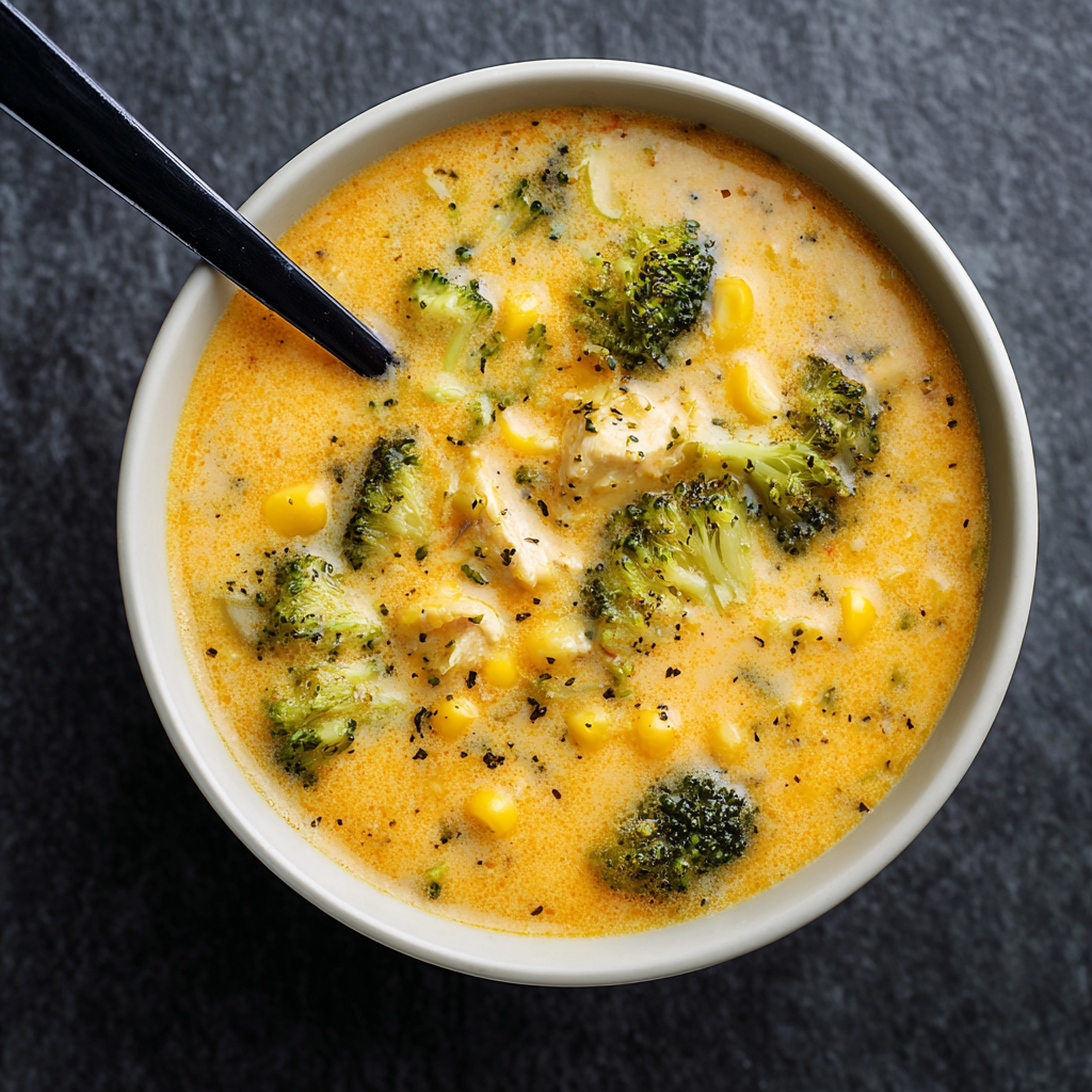 Ingredients for broccoli cheddar soup on a counter