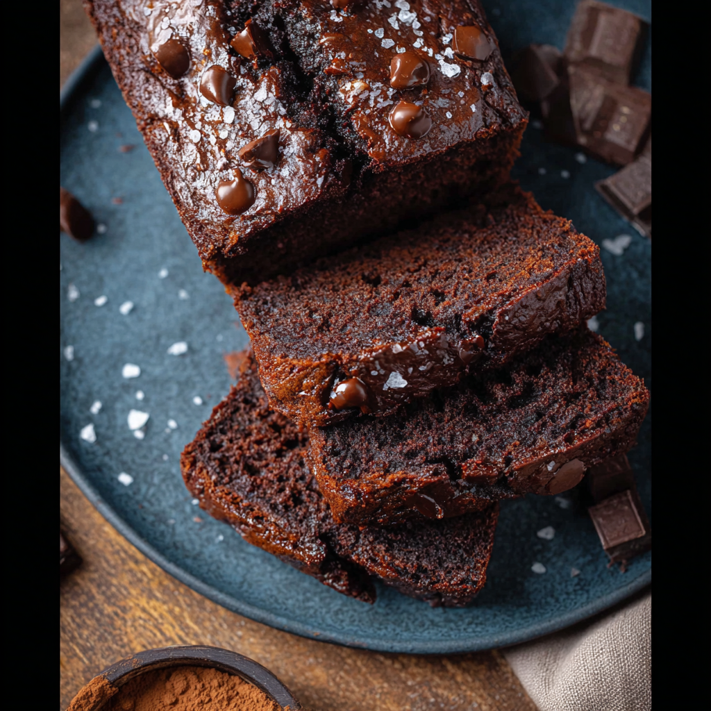 Slice of Chocolate Espresso Banana Bread on plate