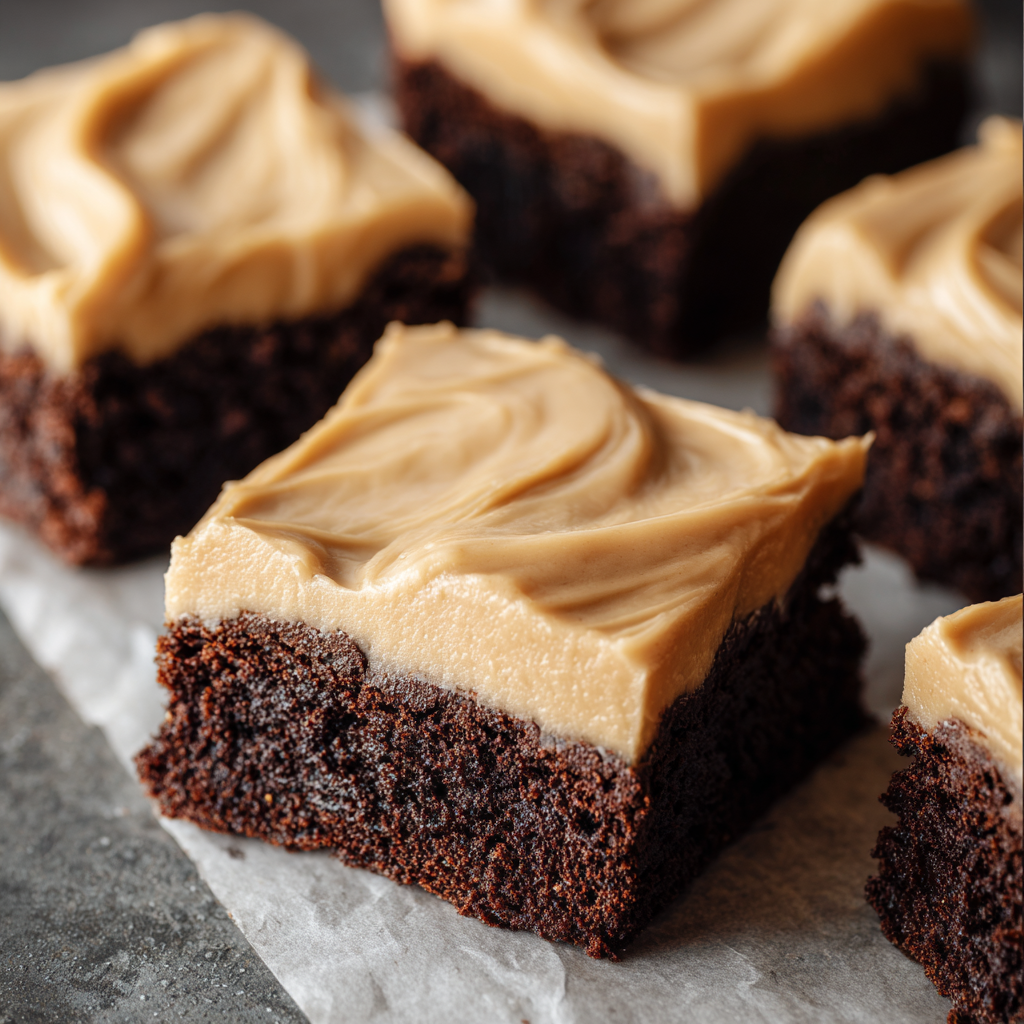 Frosted coffee brownies fresh out of the oven