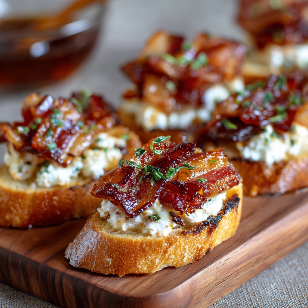 Crostini with goat cheese and bacon