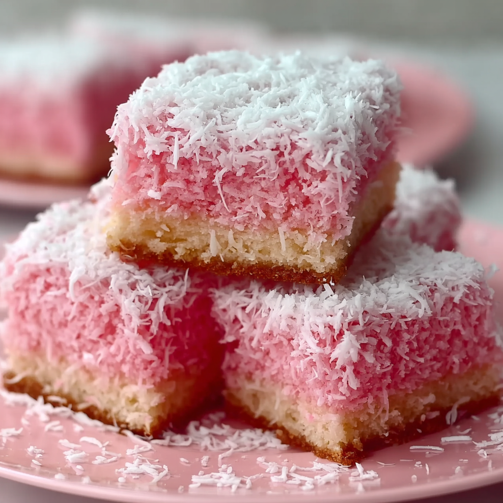 Close-up of pink coconut topping being spread