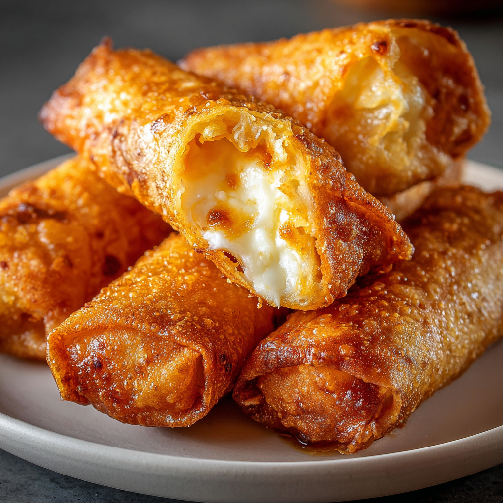 Buffalo chicken dip egg rolls on a platter