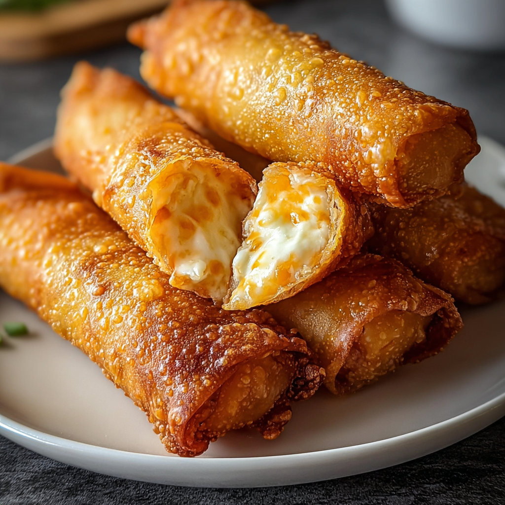 Close-up of a cut egg roll showing the buffalo chicken filling