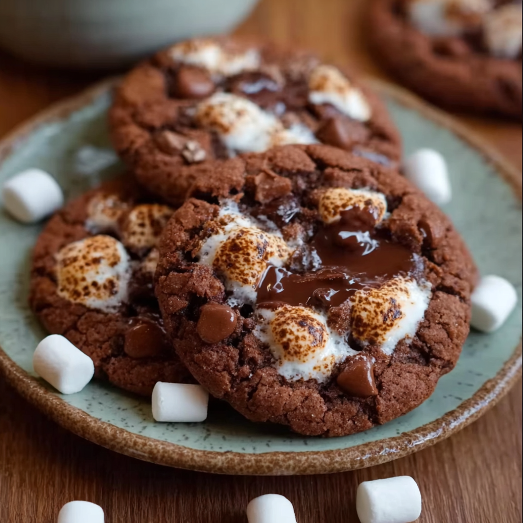 Close-up of a Hot Coco Cookie broken to show melted chocolate
