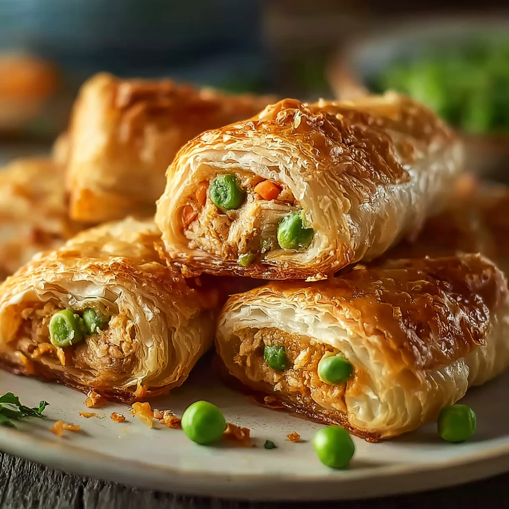 Golden fried chicken pot pie pockets on a baking sheet