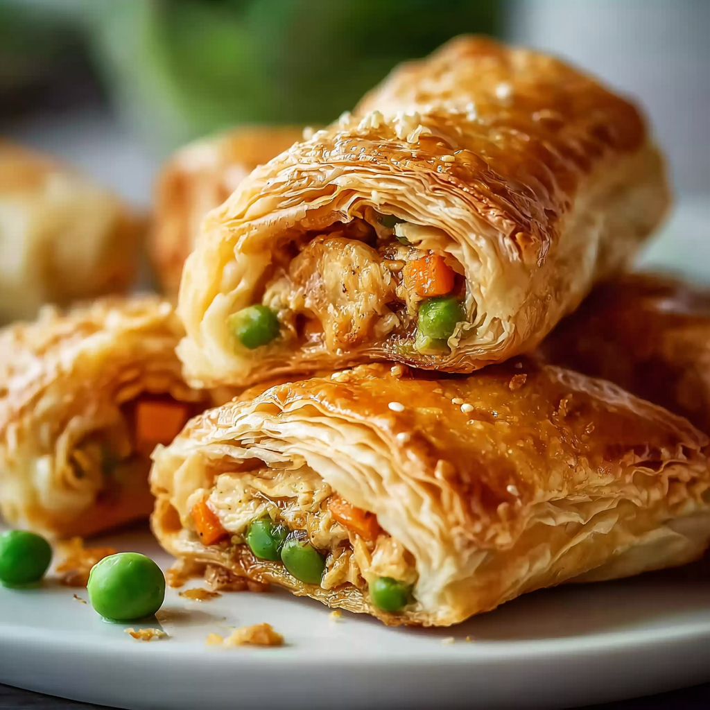 Close-up of a pot pie pocket being pulled apart