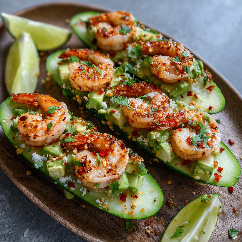 Sliced cucumbers and avocado mash