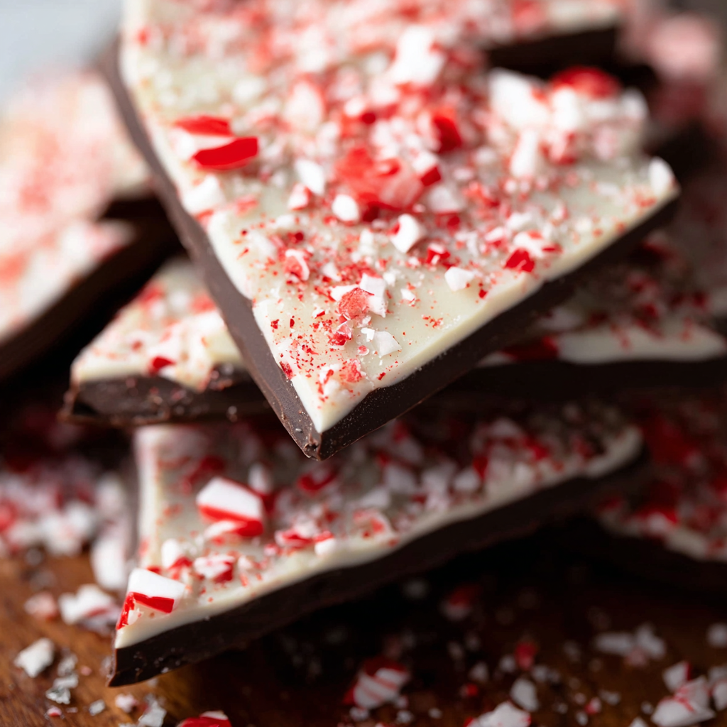 Layered peppermint bark on parchment