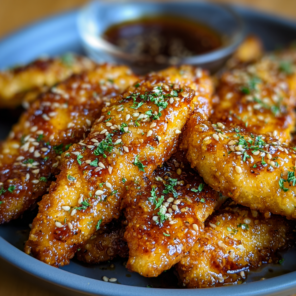 Honey butter garlic chicken tenders on a plate