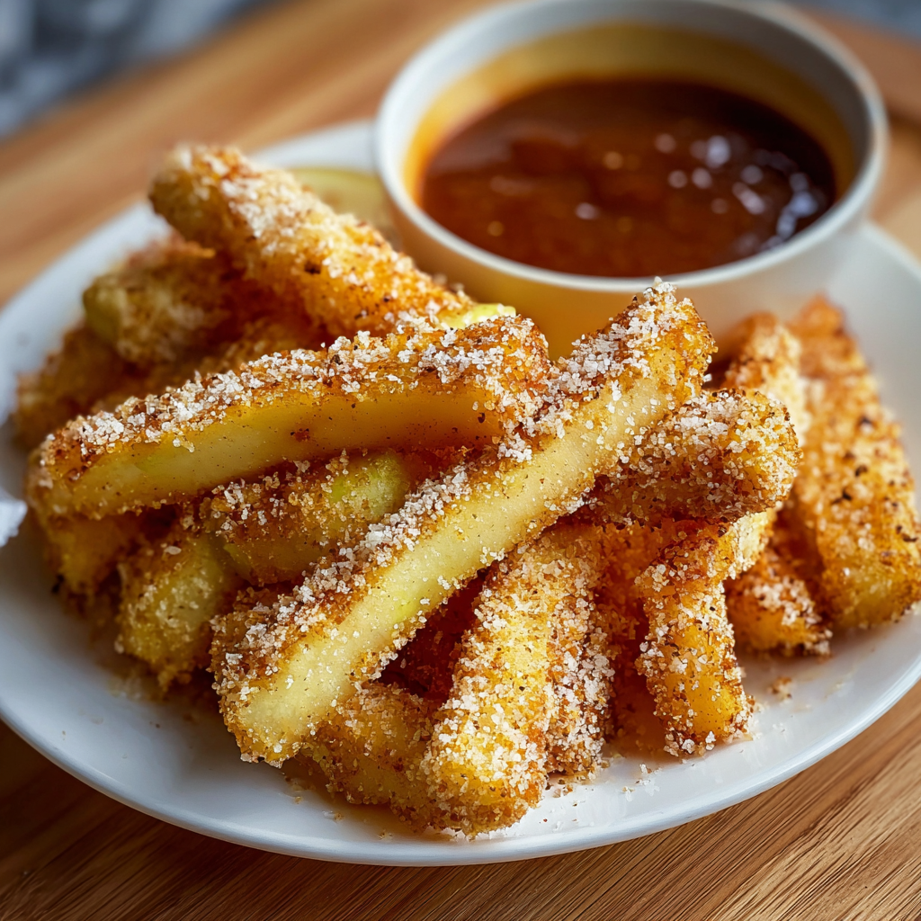 Breaded apple slices ready for the air fryer