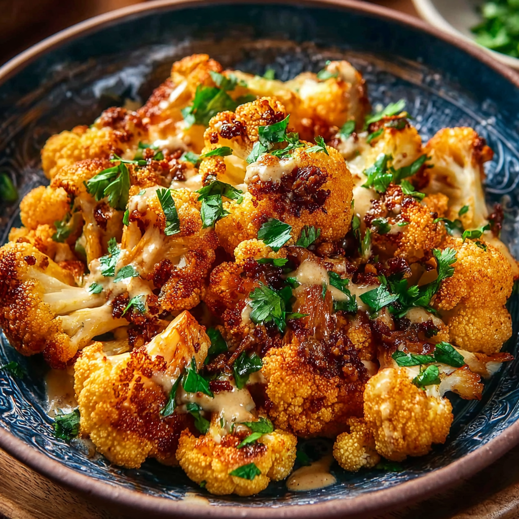 Roasted Moroccan cauliflower with tahini-honey drizzle