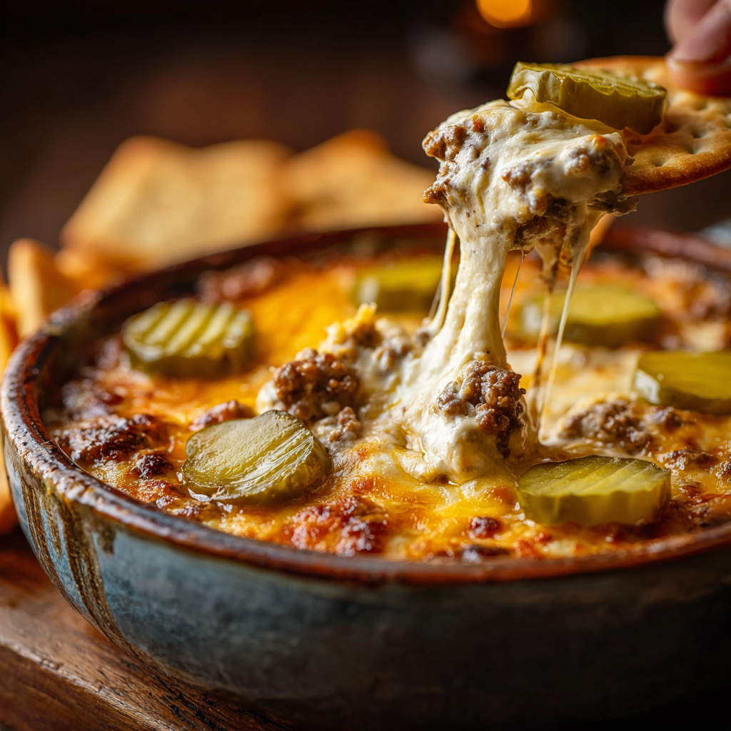Crockpot Big Mac Dip melting in slow cooker