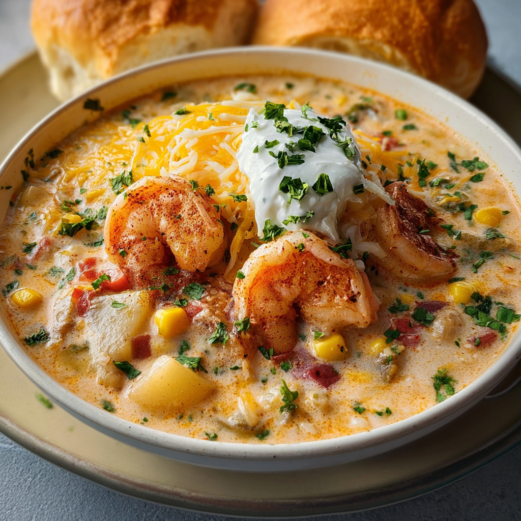 Creamy seafood chili served in a bowl