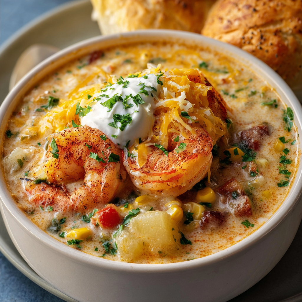 Shrimp and seafood in a creamy pot