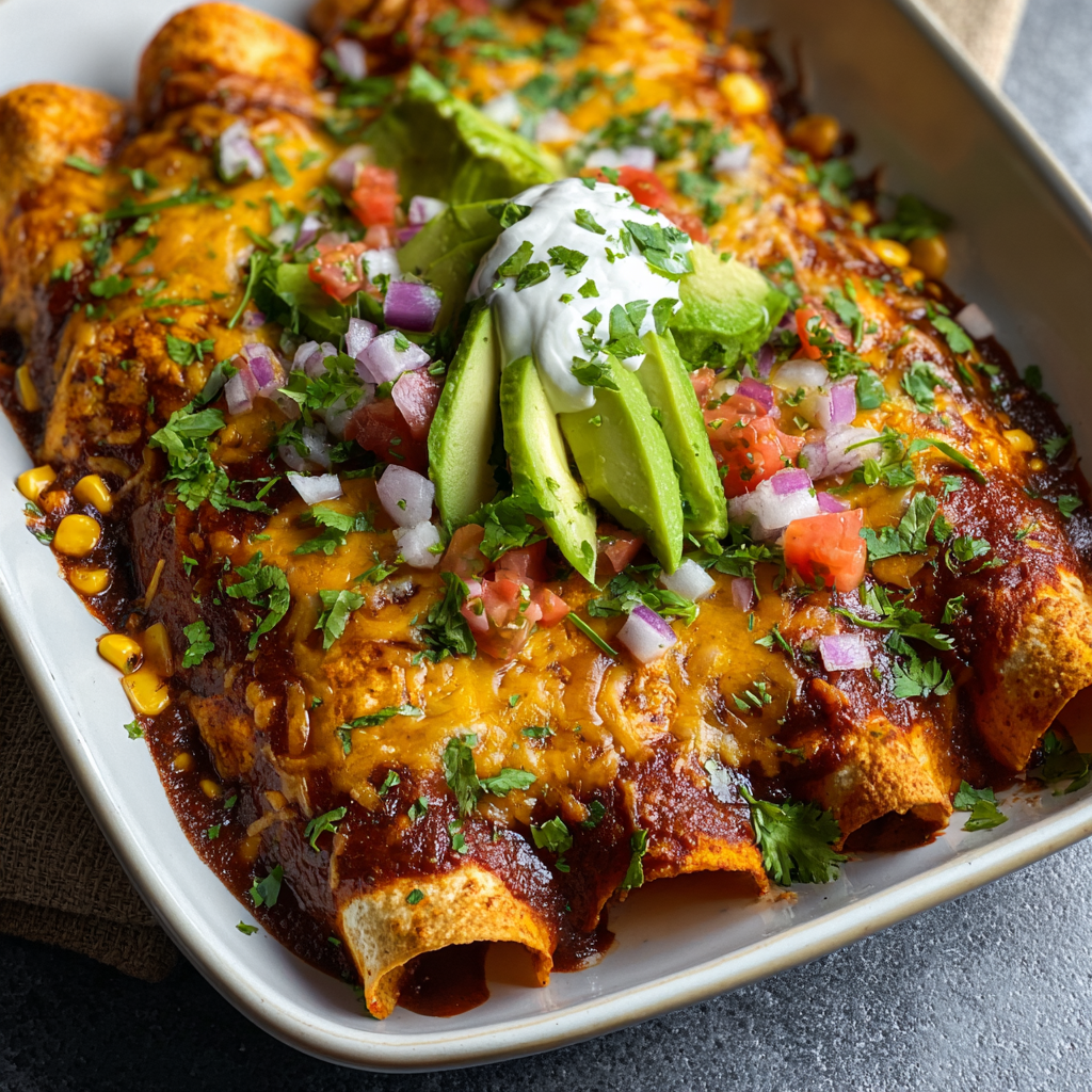 Baked sweet potato corn black bean enchiladas