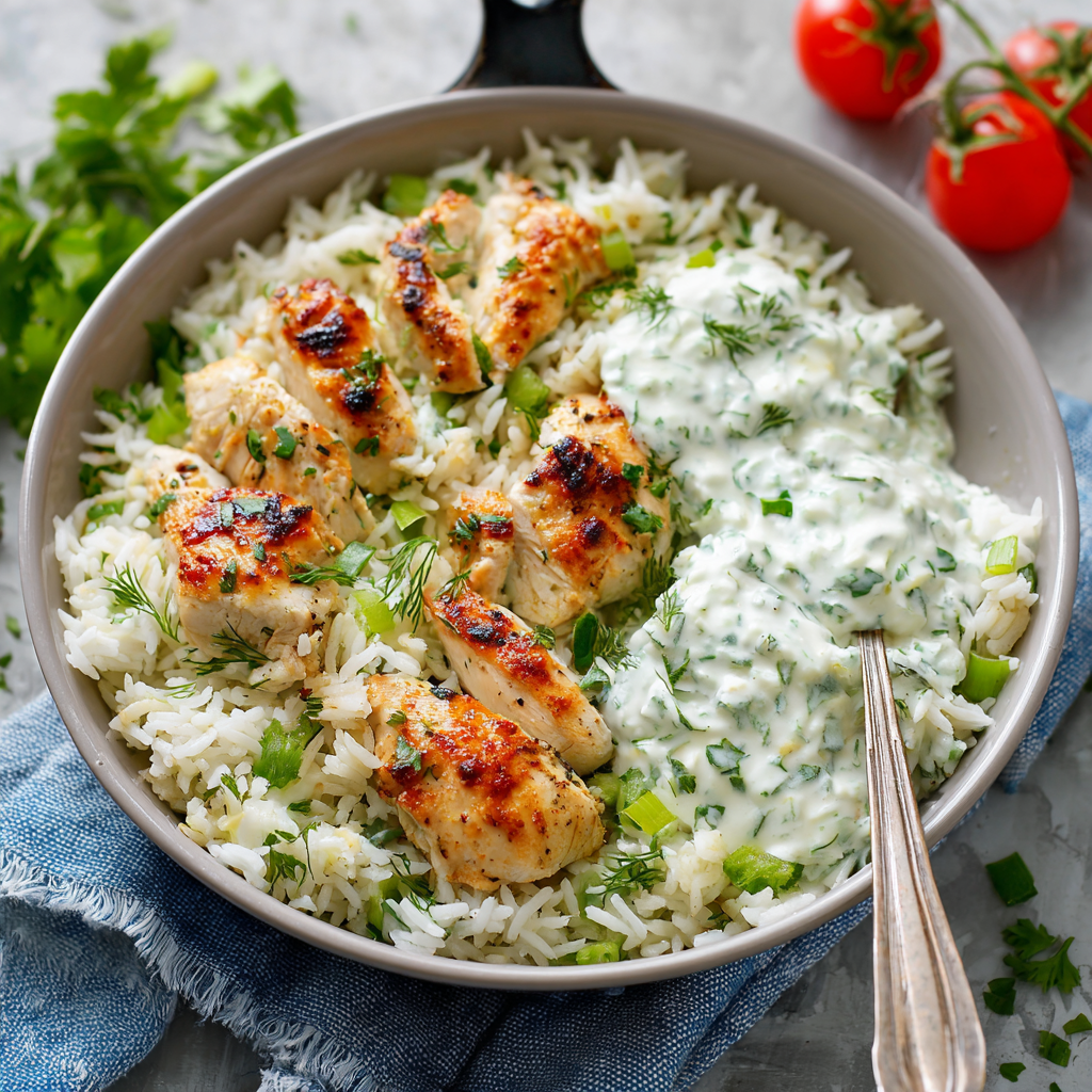 Fresh tzatziki-styled yogurt with cucumber being whisked