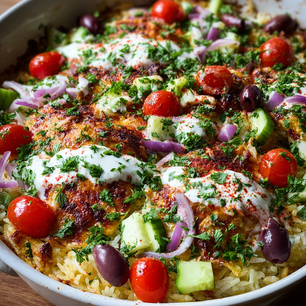 Baked Chicken Tzatziki Casserole fresh out of oven