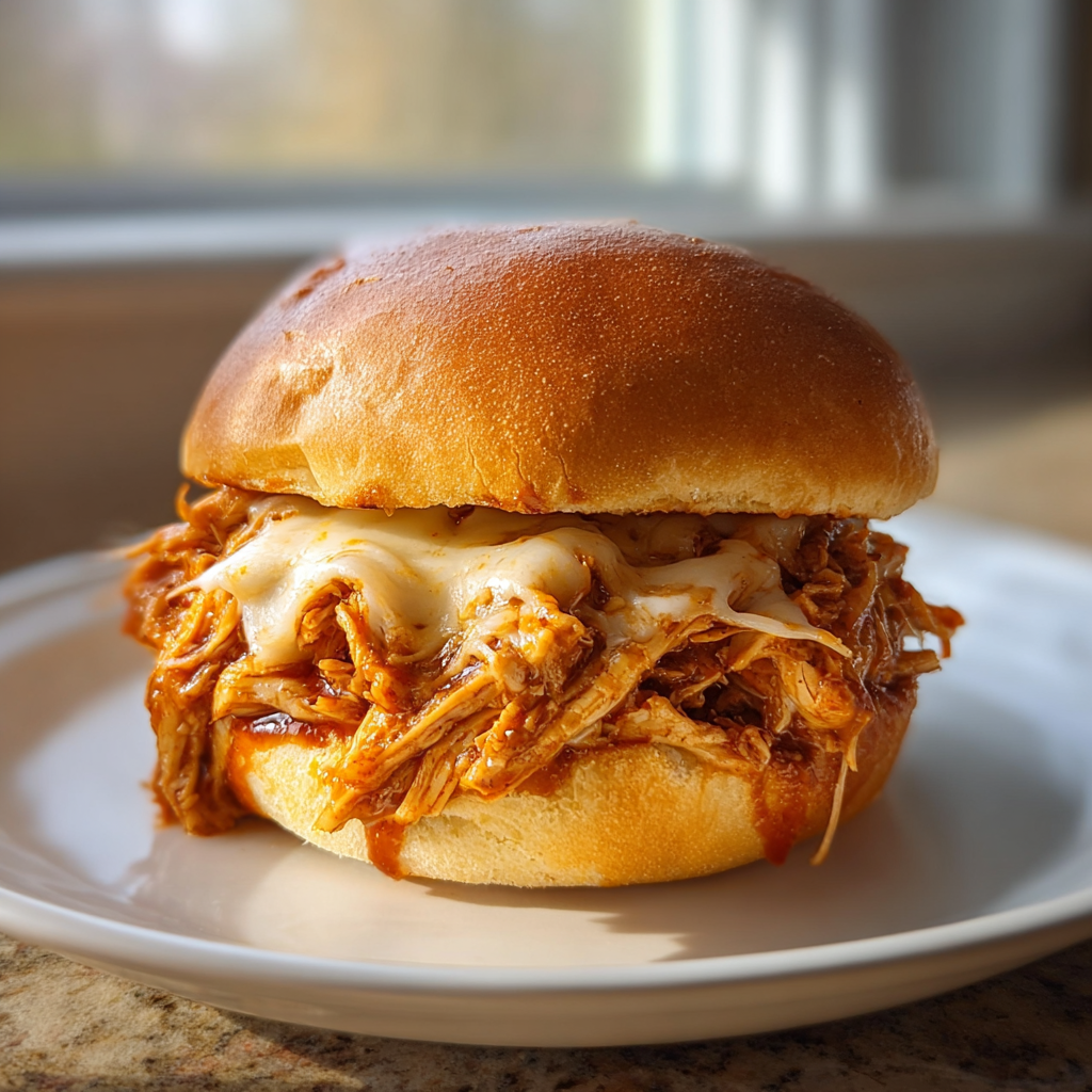 Toasted sandwich rolls and shredded garlic Parmesan chicken ready to assemble