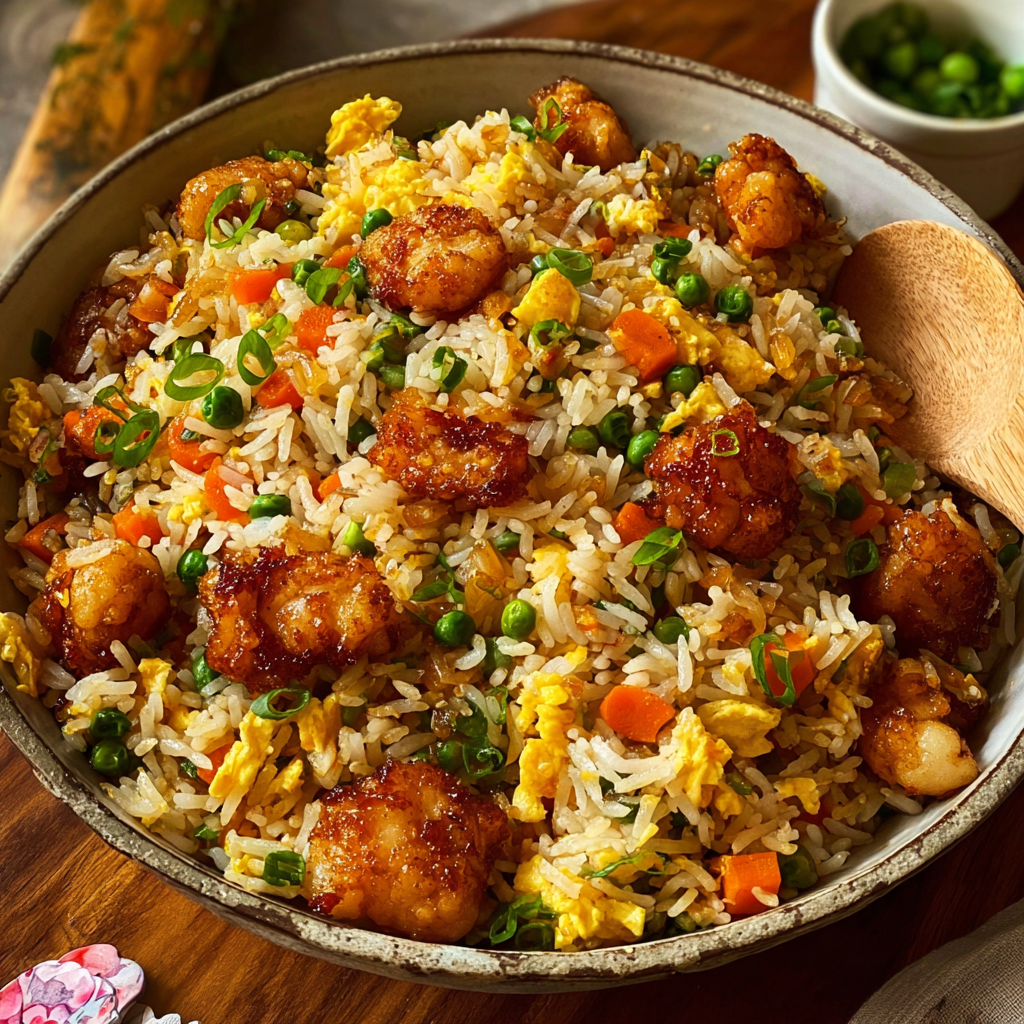 Bang Bang Chicken Fried Rice in skillet