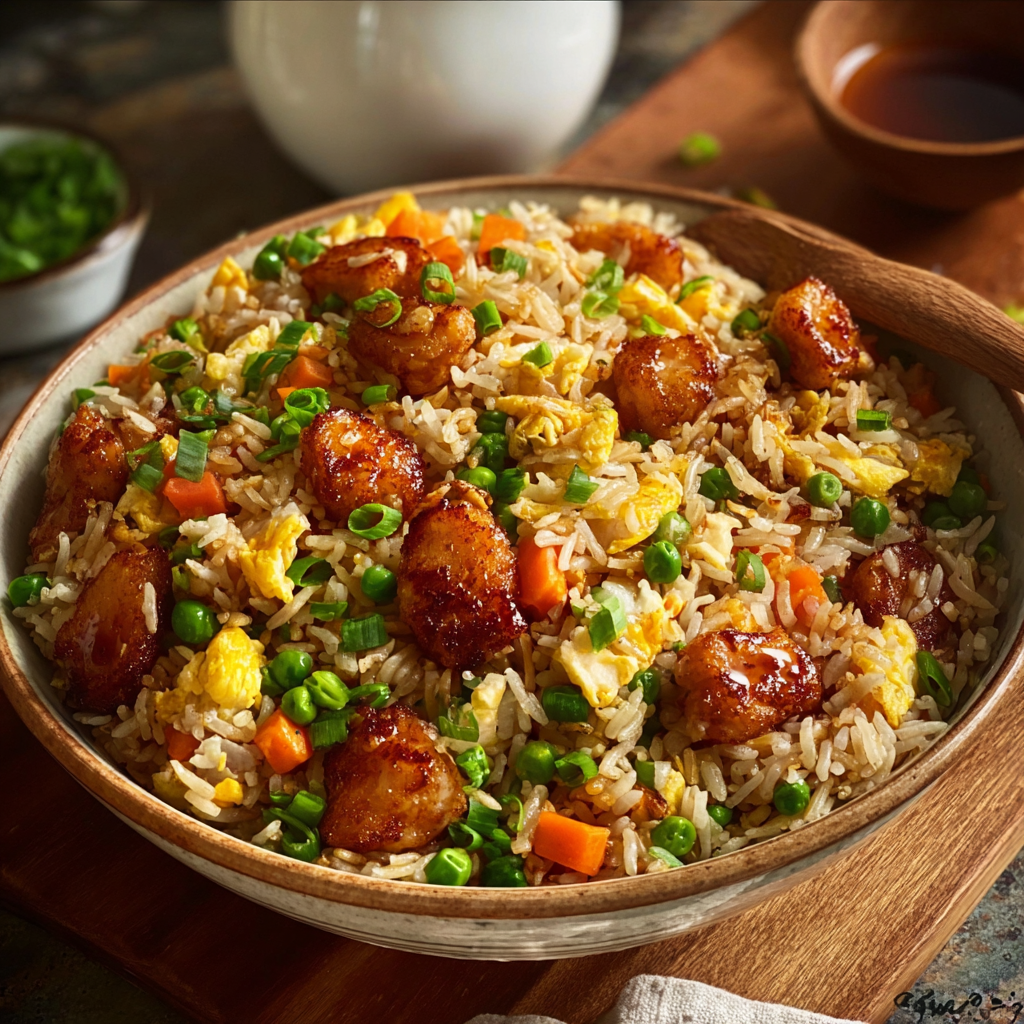 Close up of fried rice with green onions